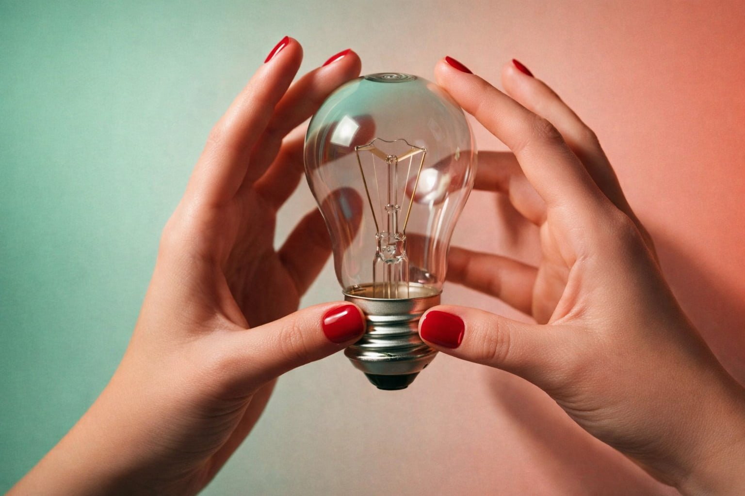 manos de mujer sosteniendo una bombilla